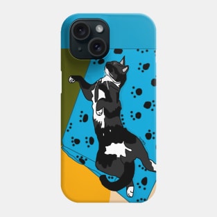 Cute Tuxedo cat laying in a paw print bed Chilling Copyright by TeAnne Phone Case