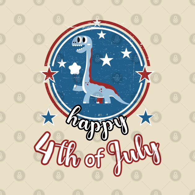 Retro Happy 4th Of July Patriot Dinosaur by Cute Pets Graphically