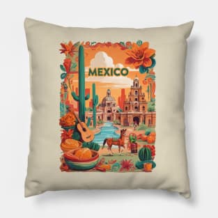 Vintage Travel Mexico Design Pillow