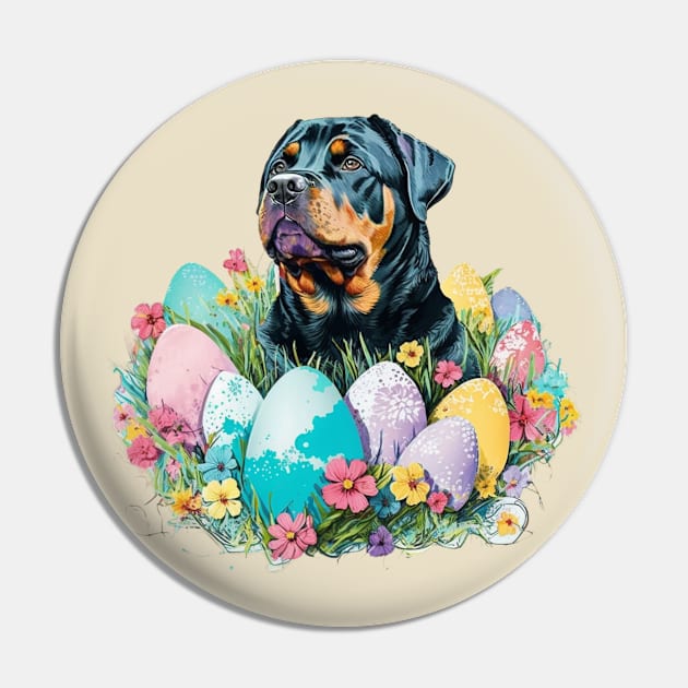 Rottweiler Easter Egg Spring Watercolor Splatter Painting Dog Lover Art Pin by joannejgg