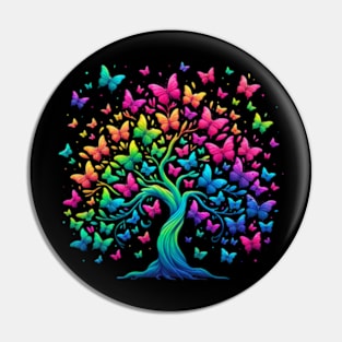 Neon Rainbow Butterfly Tree Watercolor Design Pin