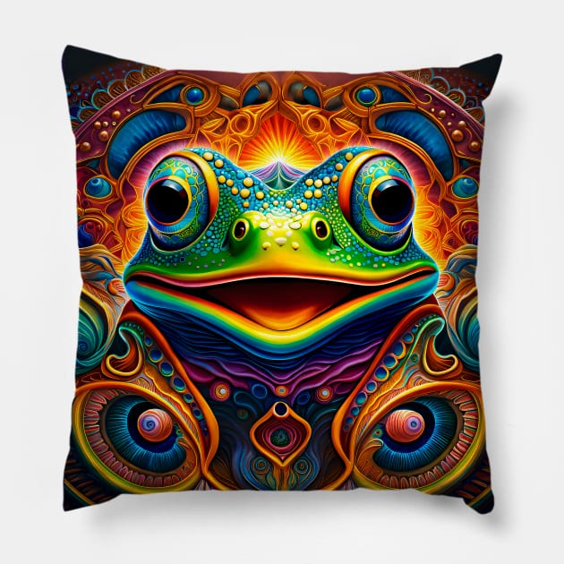 Froggy Animal Spirit (32) - Trippy Psychedelic Frog Pillow by TheThirdEye