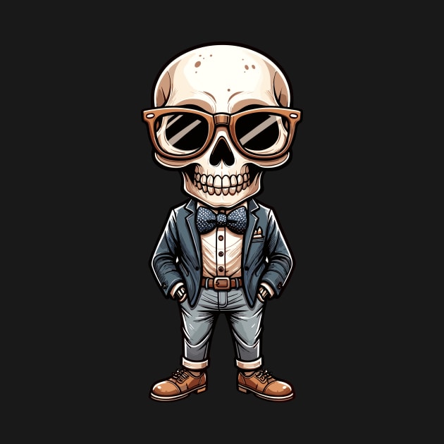 Preppy Skeleton - Colour Cartoon by Quirk Print Studios 