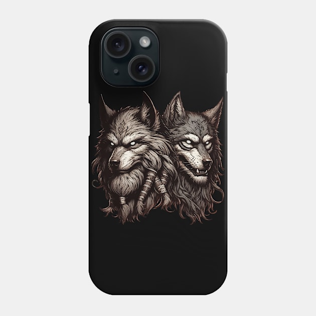 Two Wolfs Norse Mythology Viking Warrior Phone Case by TomFrontierArt