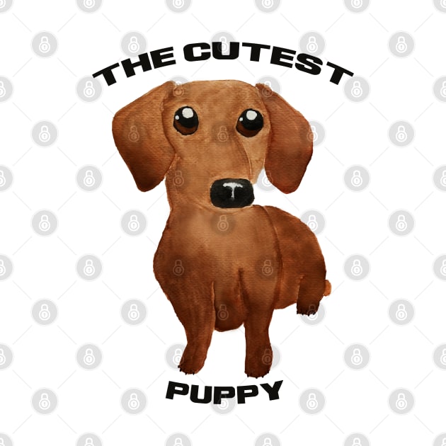 The cutest puppy Watercolor cute dachshund puppy big eyes kawaii by WatercolorFun