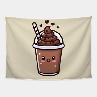 Kawaii Dark Hot Chocolate Milkshake with Chocolate Hearts | Design for Kawaii Food Lovers Tapestry