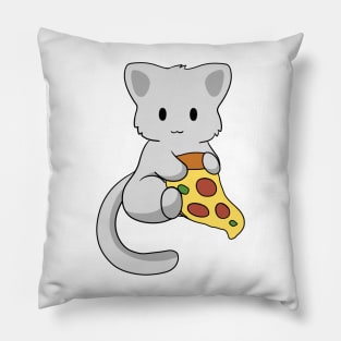 Grey Cat with Pizza Pillow