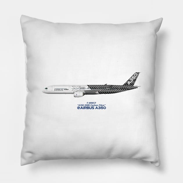 Illustration of Airbus A350 F-WWCF Pillow by SteveHClark