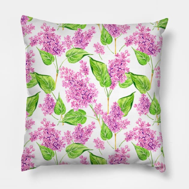 Pink watercolor lilac flowers Pillow by katerinamk