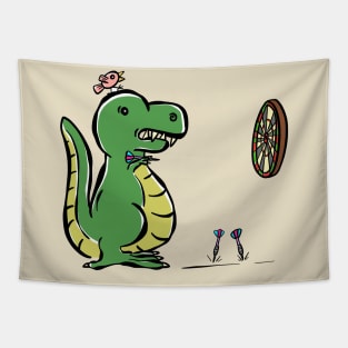 Darts Player Tyrannosaurus Dinosaur Dino Cartoon Cute Character Tapestry