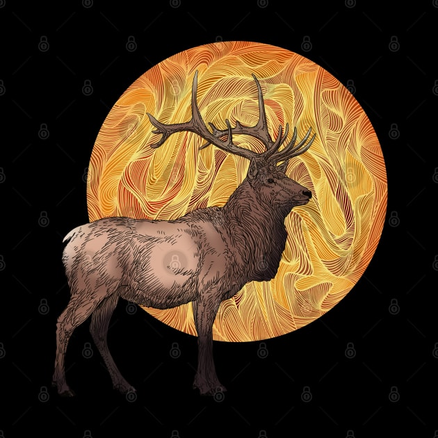 Elk in front of full moon by DaveDanchuk