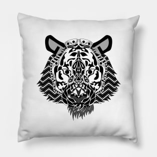 snow leopard ecopop tiger cat in the artic with mexican patterns Pillow