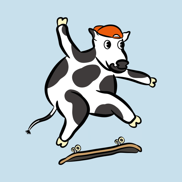 Cartoon cow doing a kickflip skating gnarly by Captain-Jackson