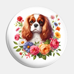 A cavalier king charles spaniel with beautiful colorful flowers Pin