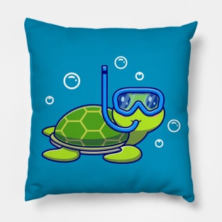 Cute Turtle Snorkeling In The Sea Cartoon Vector Icon Illustration Pillow