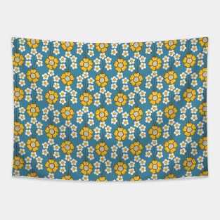 Pretty Dense Yellow and Blue Flowers Tapestry