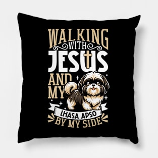 Jesus and dog - Lhasa Apso Pillow