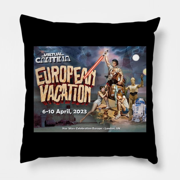 VC European Vacation Postcard Pillow by Virtual Cantina 