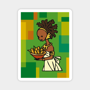 African Woman with bowl of corn Magnet