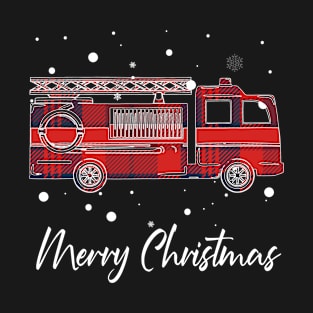 Christmas Plaid Firetruck Firemen Merry Christmas Red Buffalo Plaid T-Shirt