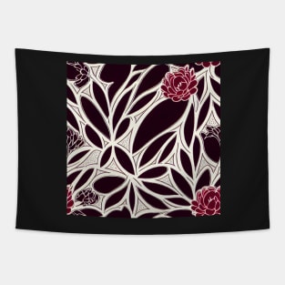 Vintage Floral Cottagecore  Romantic Flower Peony Design Black and White with Pink Tapestry