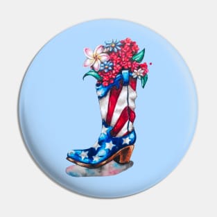 Patriotic Flowers in a Cowboy Boot Pin