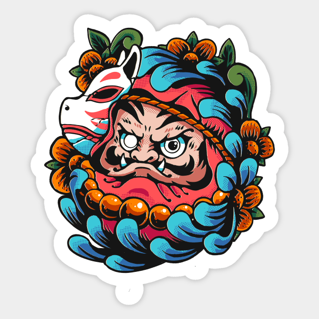 Kitsune Daruma - Daruma Doll - Sticker