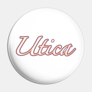 Utica Cursive Orange and Blue Pin