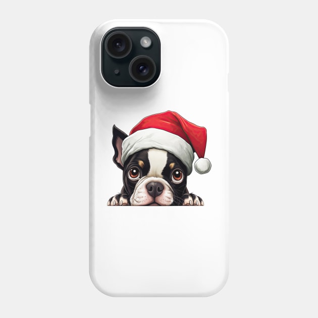 Christmas Peeking Boston Terrier Dog Phone Case by Chromatic Fusion Studio