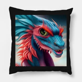 Baby Blue Dragon with Pink Spikes and Big Green Eyes Pillow