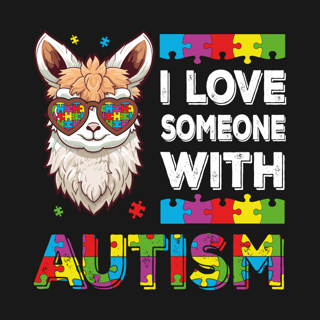 I Love Someone With Autism Funny Autism Awareness Llama Puzzle by JUST PINK