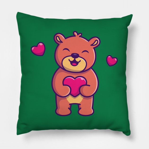 Cute Teddy Bear Holding Love Cartoon Pillow by Catalyst Labs