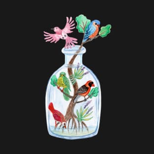 Birds in a Bottle Watercolor Painting T-Shirt