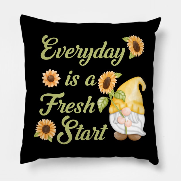 Everyday is a Fresh Start, Gnome with Sunflowers Pillow by Kylie Paul