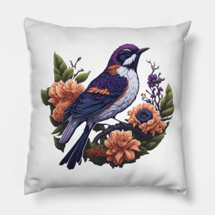 Beautiful Flowers and Bird Pillow