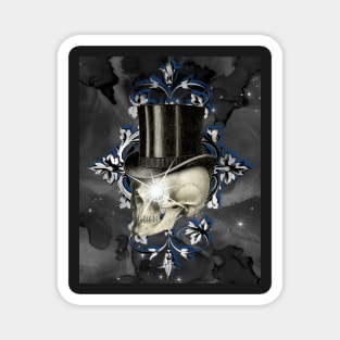 Skull with black top hat and a sparkle in his eye Magnet