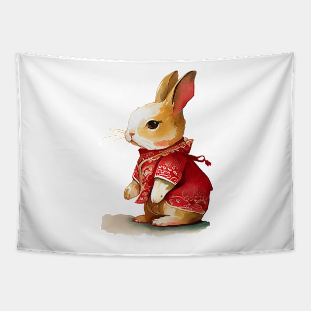 Watercolor Chinese Zodiac Year of the Rabbit Tapestry by artsyindc