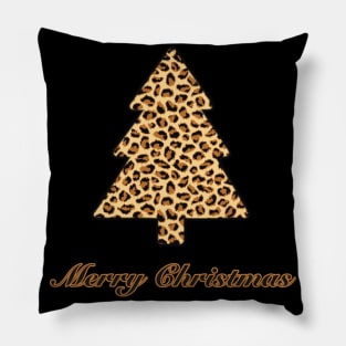 Merry Christmas Tree Leopard Print (Large Design) Pillow