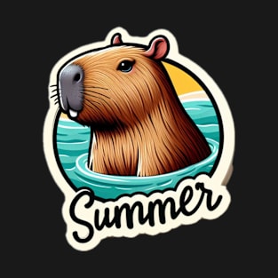 Cute summer capybara on the beach T-Shirt