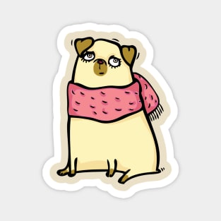 Pug on a pink scarf Magnet