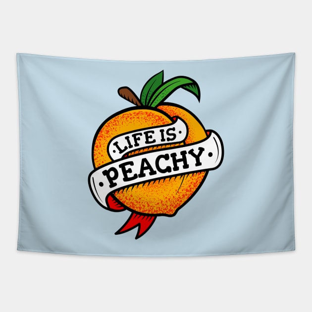 Life Is Peachy Retro Tattoo Style Tapestry by propellerhead