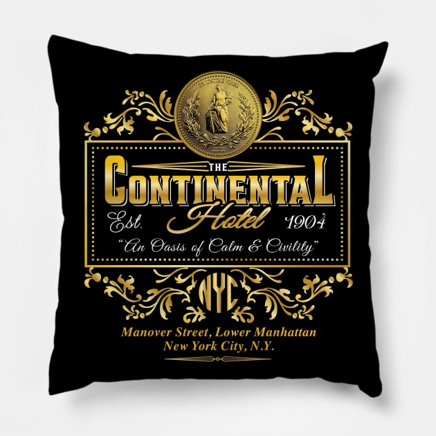 The Continental Hotel An Oasis of Calm and Civility Pillow by Alema Art