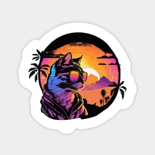 Cat on the beach with sunglasses Magnet