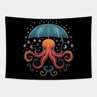 Octopus Rainy Day With Umbrella Tapestry