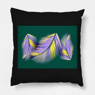 Blue, yellow, white palms on green background Pillow