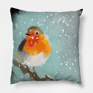 Robin on a tree branch in the snow Pillow