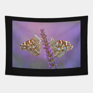 Two Painted Lady Butterflies on a Lavender Flower Tapestry