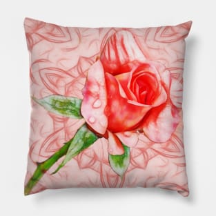 Pink rose on elegant kaleidoscope Pillow