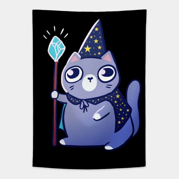 Funny magical wizard cat Tapestry by Yarafantasyart