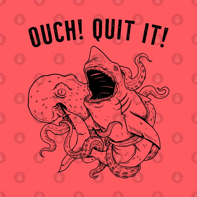 Ouch Quit It Octopus and Shark Fighting Like Children by grendelfly73